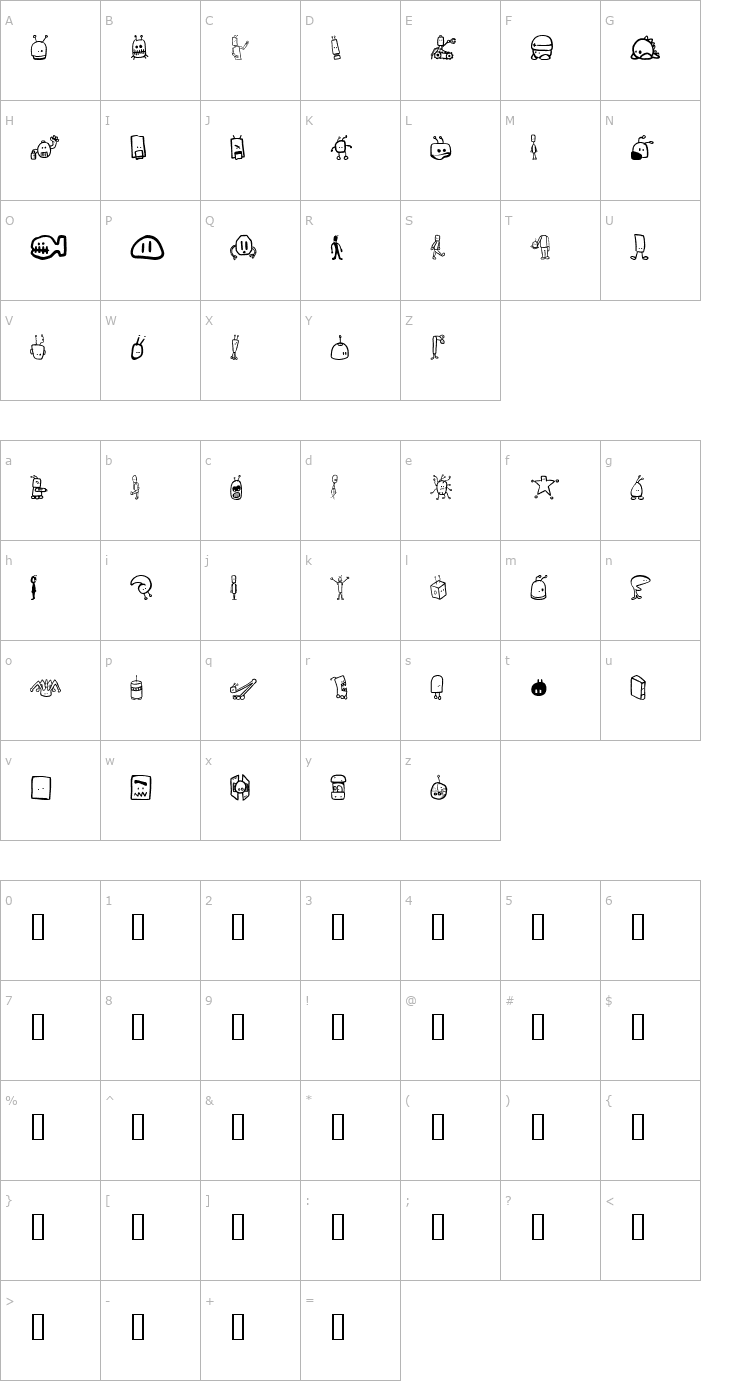 Character Map Tombots Font