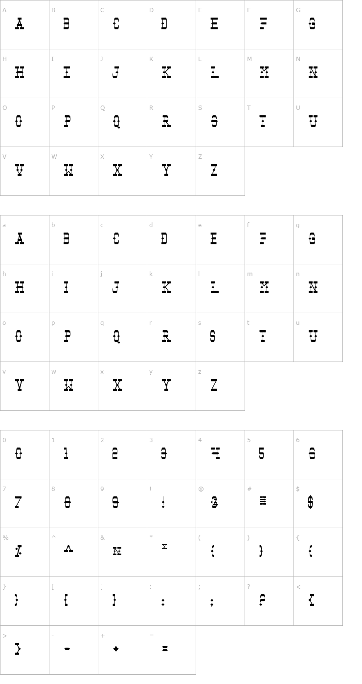 Character Map Tombstone Font