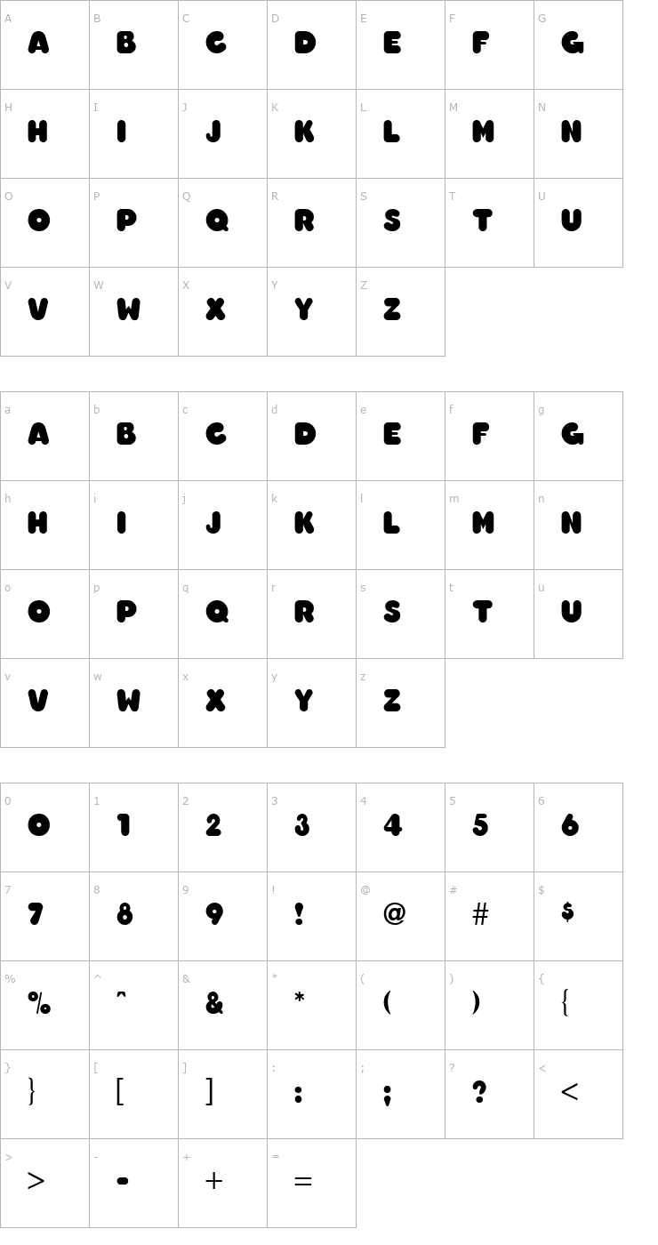 Character Map Too Much Opaque Regular Font