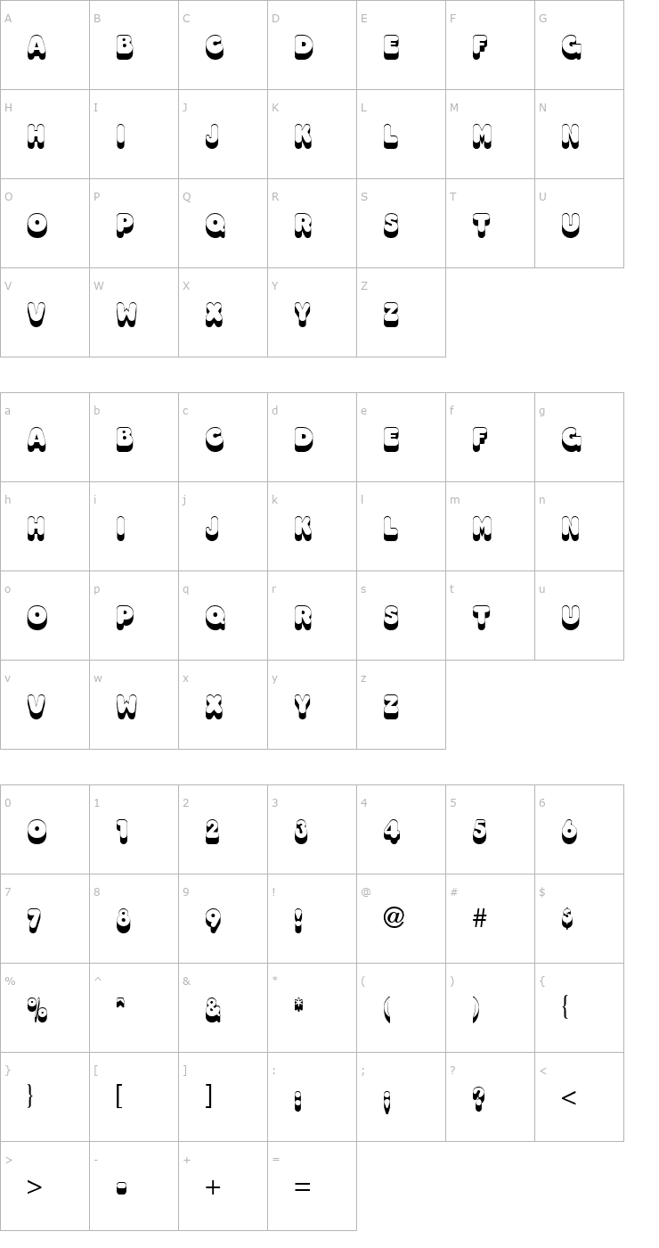 Character Map Too Much Shadow Regular Font