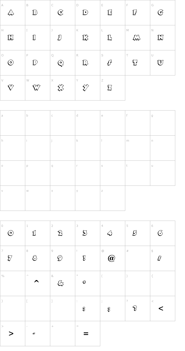 Character Map Tooney Noodle Font