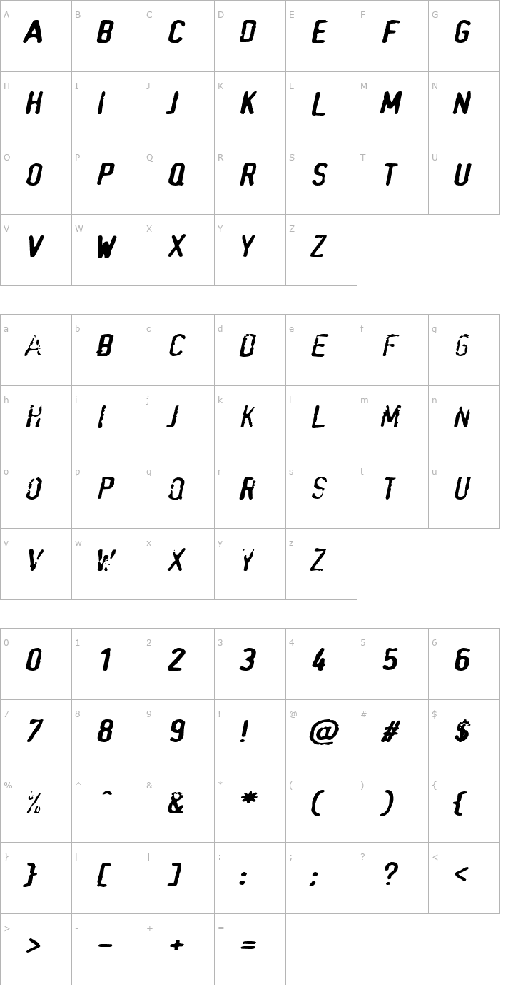 Character Map Top SecretExtended Oblique Font