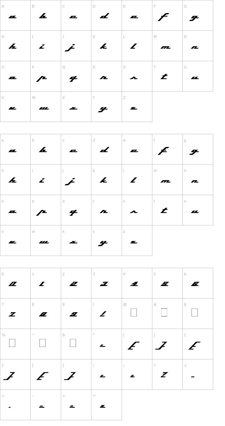 Character Map Top Speed Heavy Font