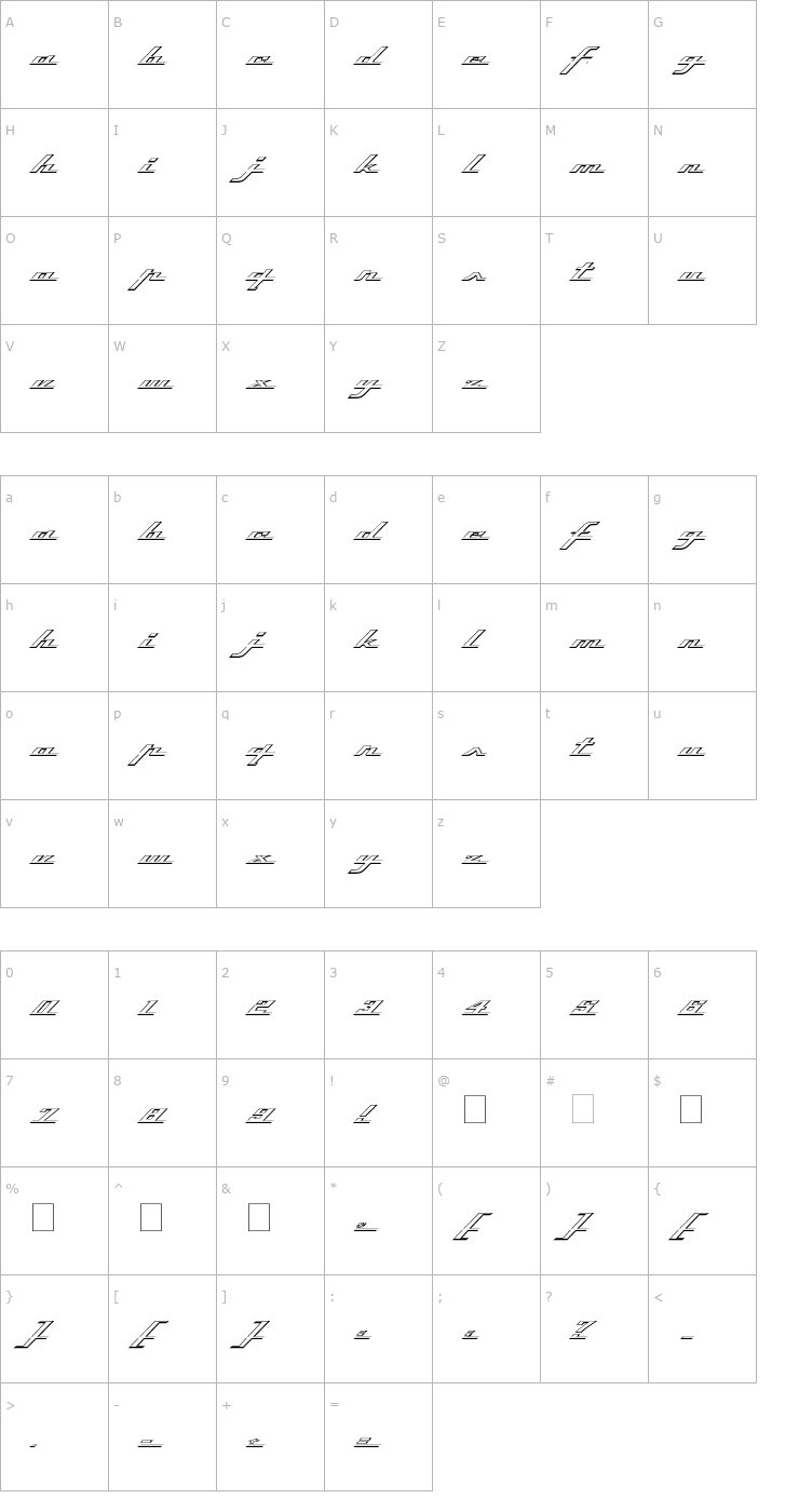 Character Map Top Speed Outline Font