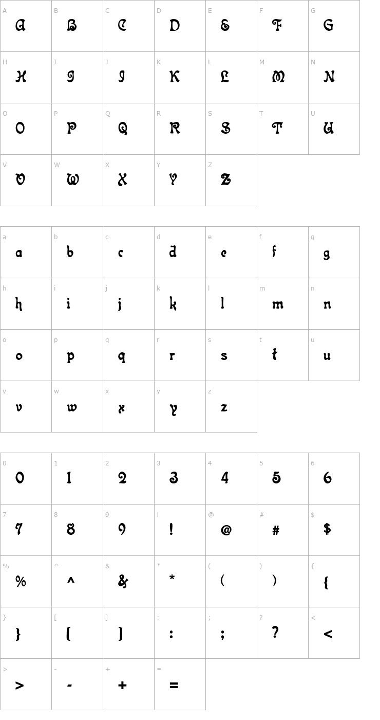 Character Map Topeka Bold Font