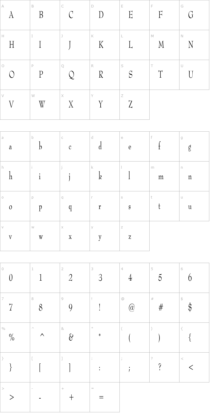 Character Map TopHatCondensed Font