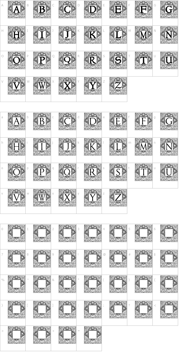 Character Map Topiary_Initials Font