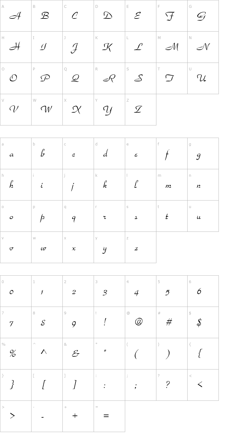 Character Map Torhok Italic Font