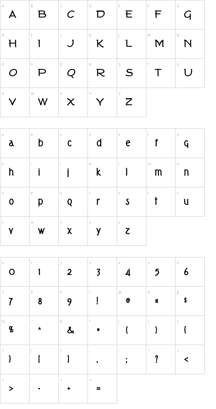 Character Map Tork Bold Font