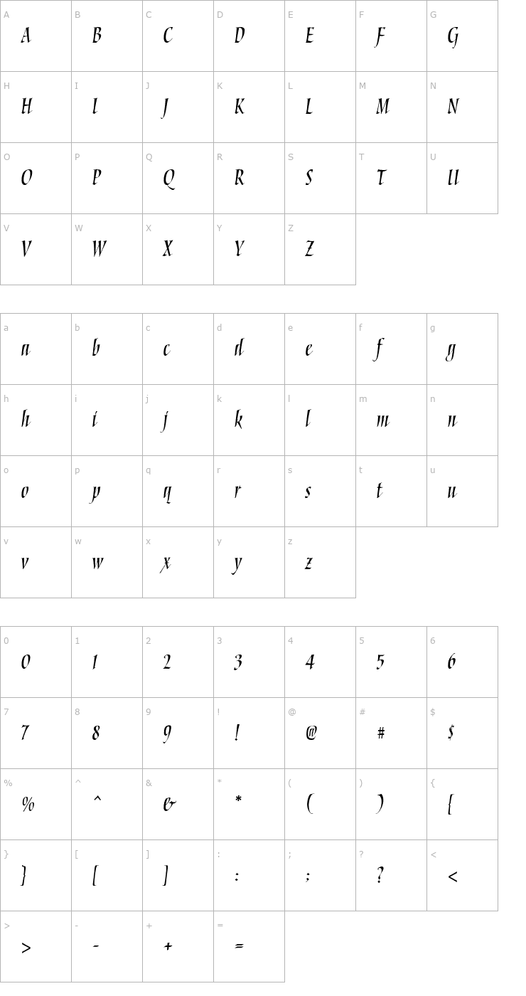 Character Map Torquemada One Bold Font