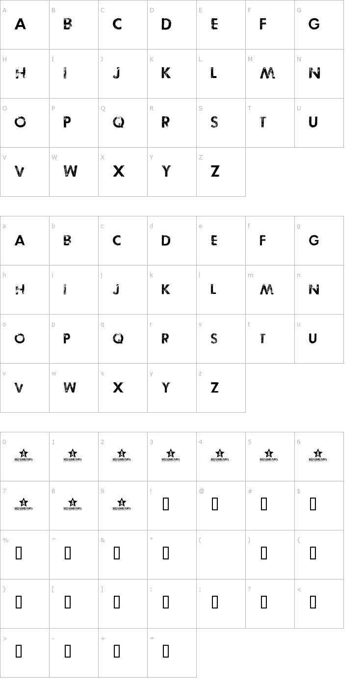 Character Map Tosca Zero Font