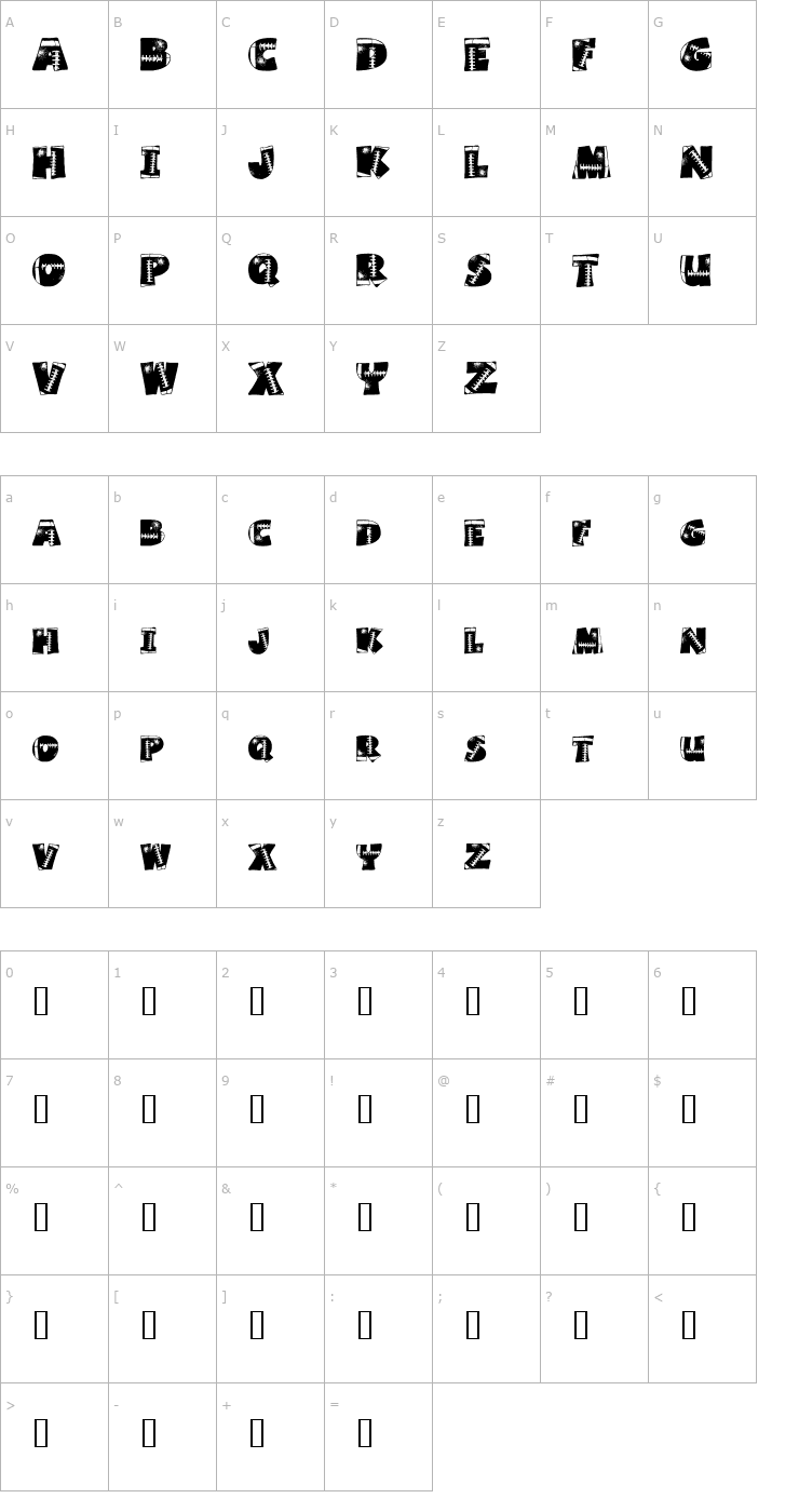 Character Map Touchdown Font
