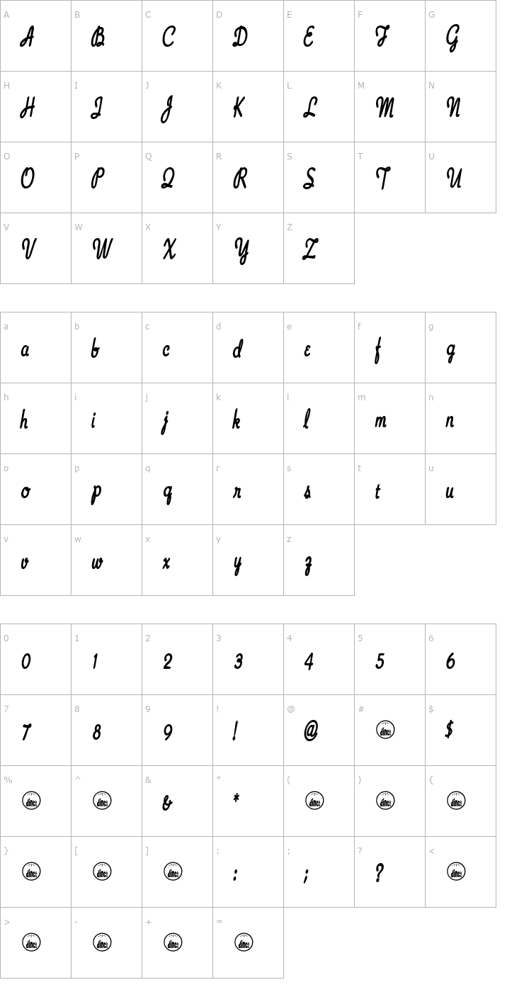 Character Map Tour de Lance Font