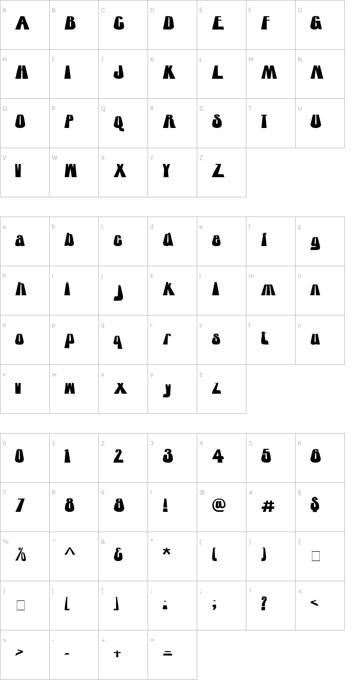 Character Map towering Font