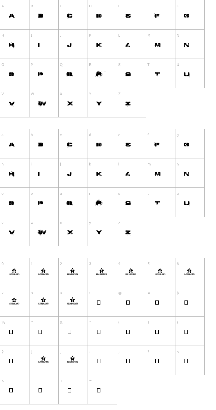 Character Map Toy Soldiers Font