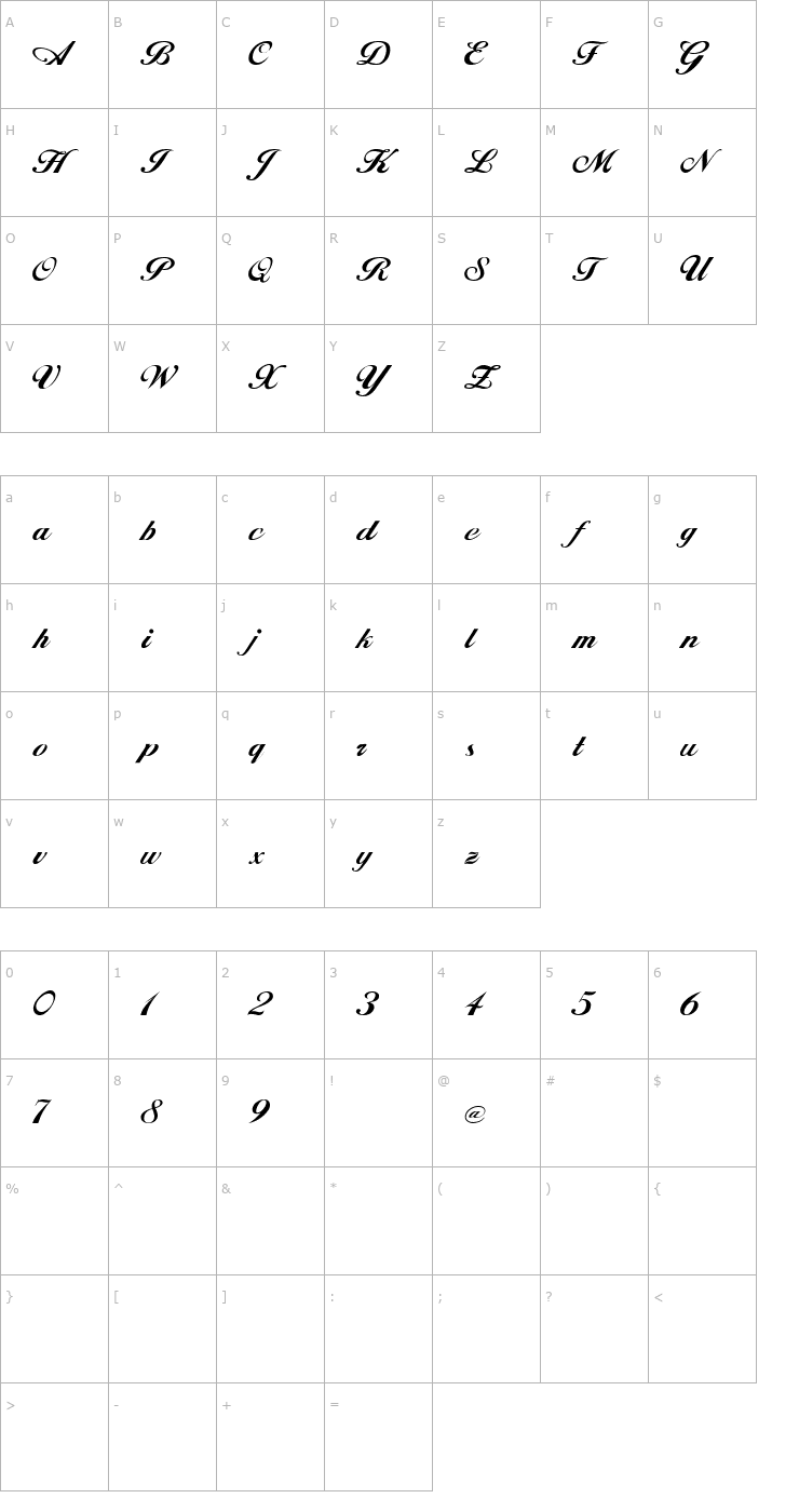 Character Map TQF_ AllisonScript Font