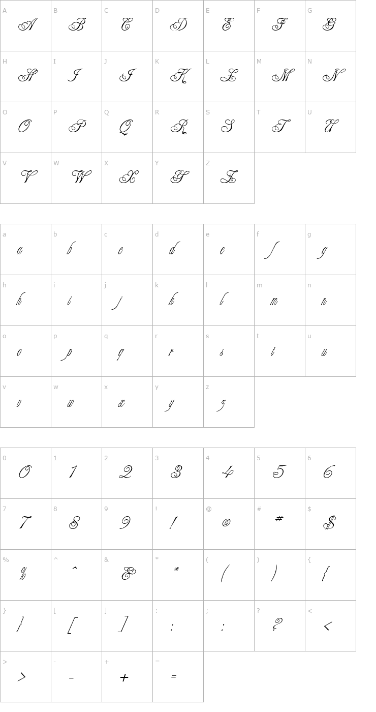 Character Map TR Alexei Copperplate Font