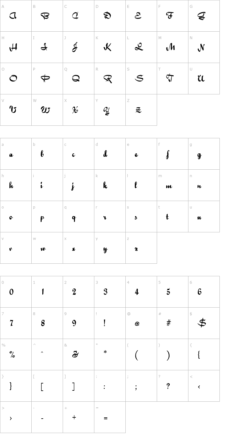 Character Map TR Bailey Font