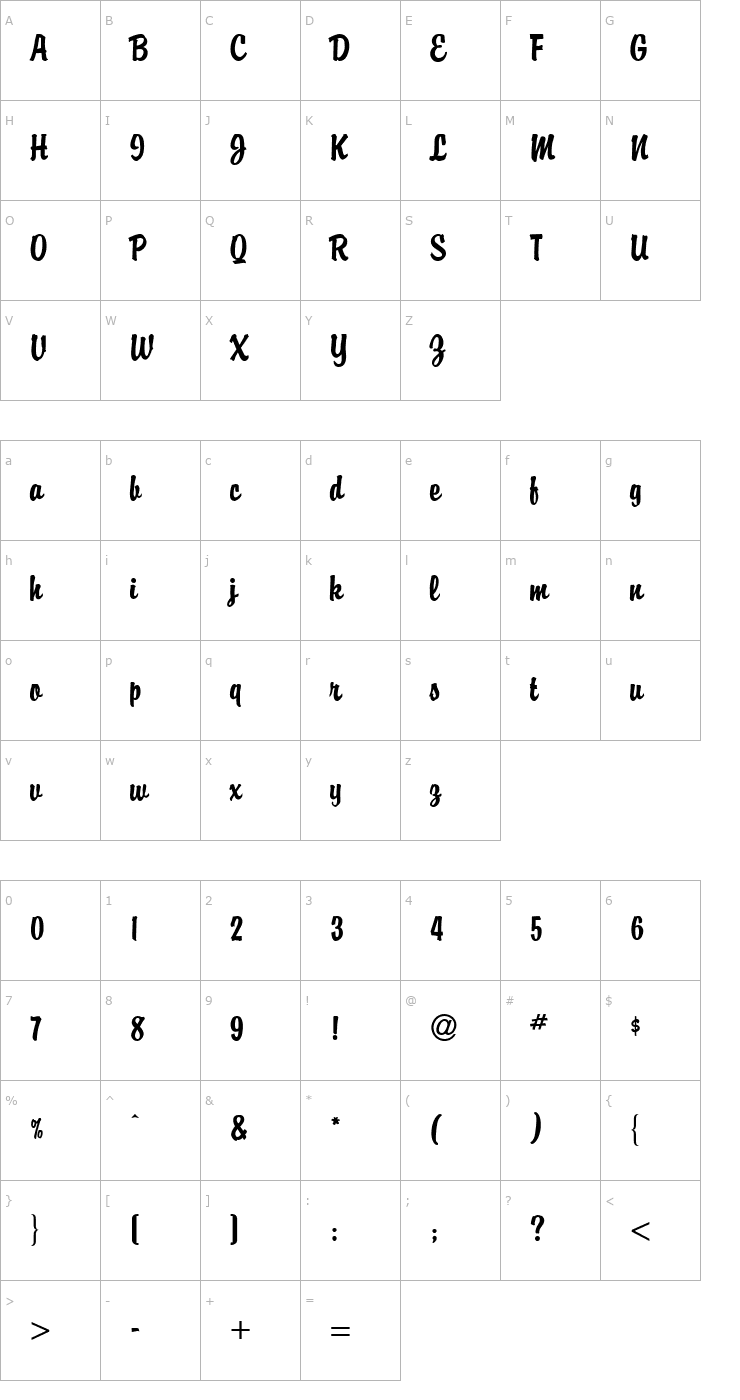 Character Map TR Briquet Font