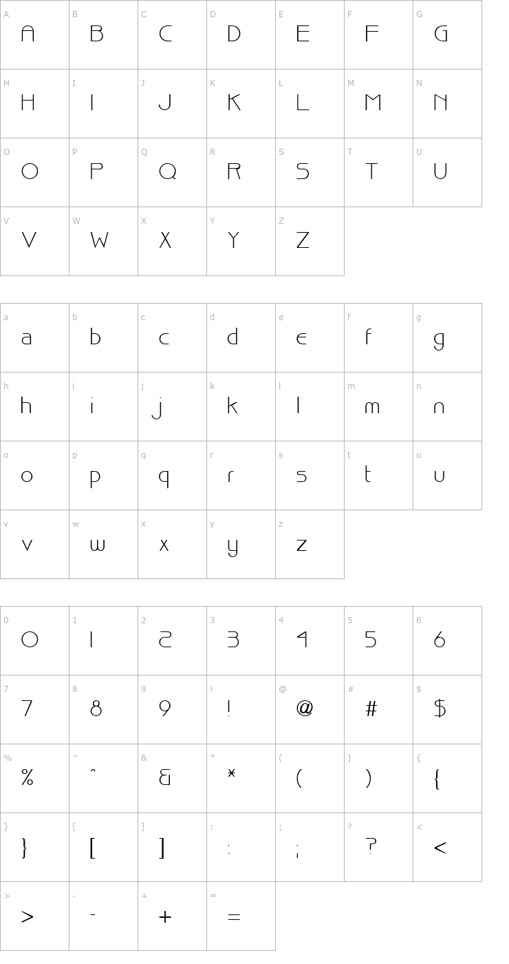 Character Map TR Brisk Font