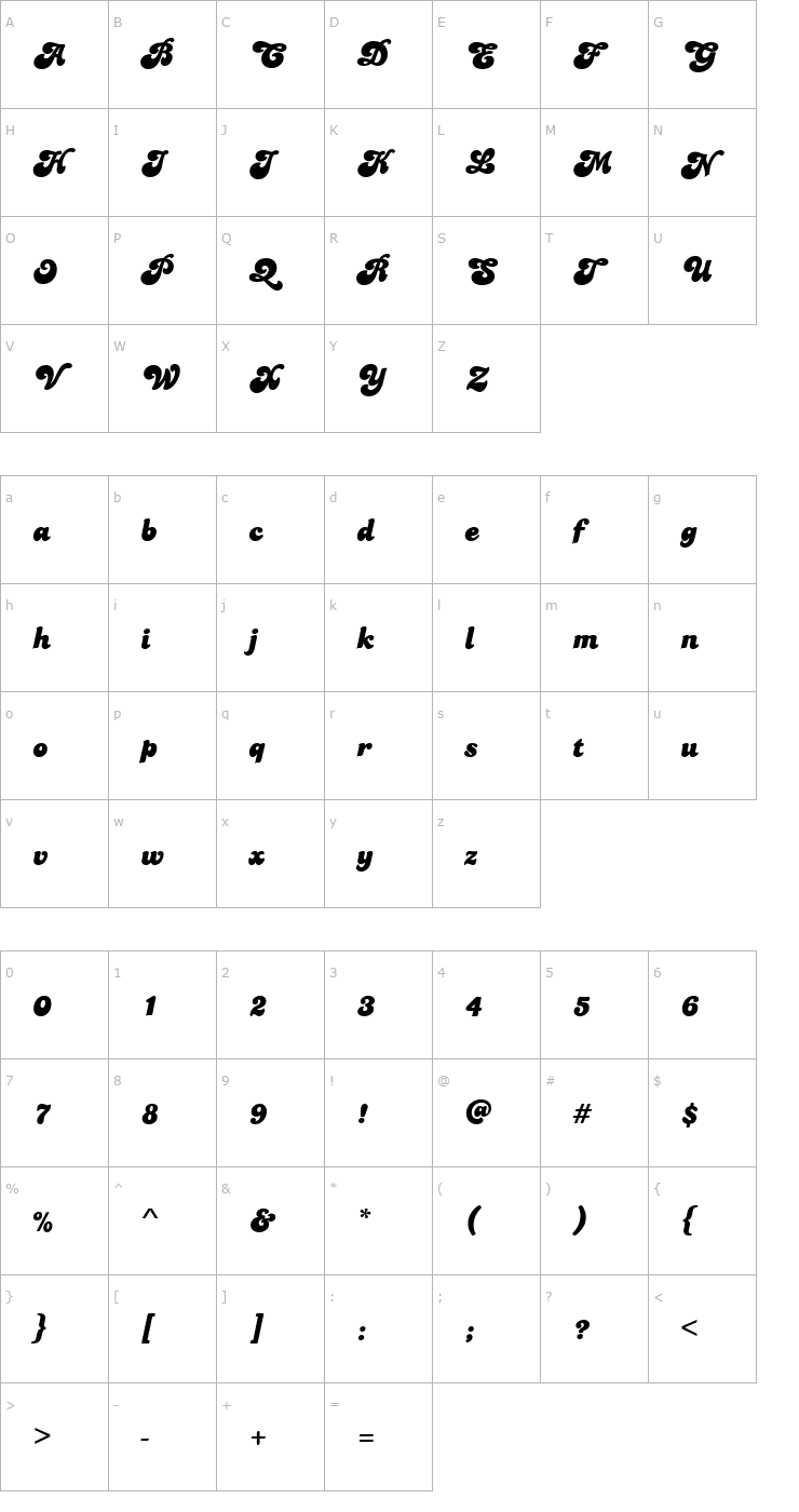 Character Map TR Candice Font