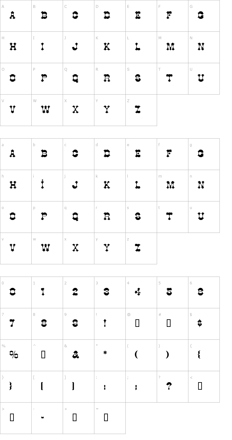 Character Map TR Cottage Plain Font