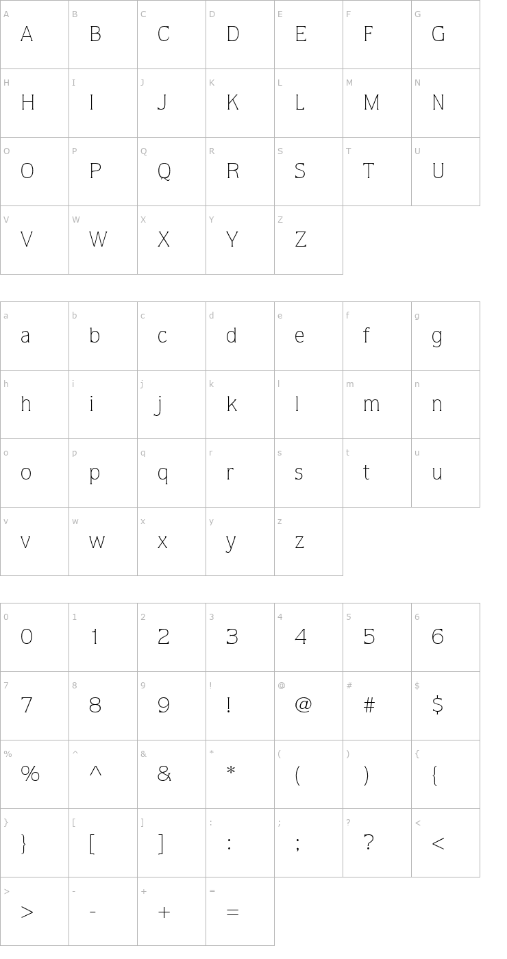Character Map TR DoorsLight Font