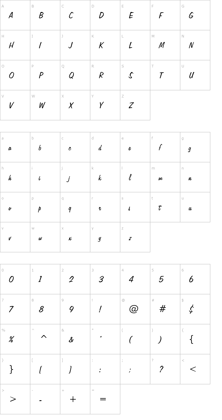 Character Map TR Freehand575 Font