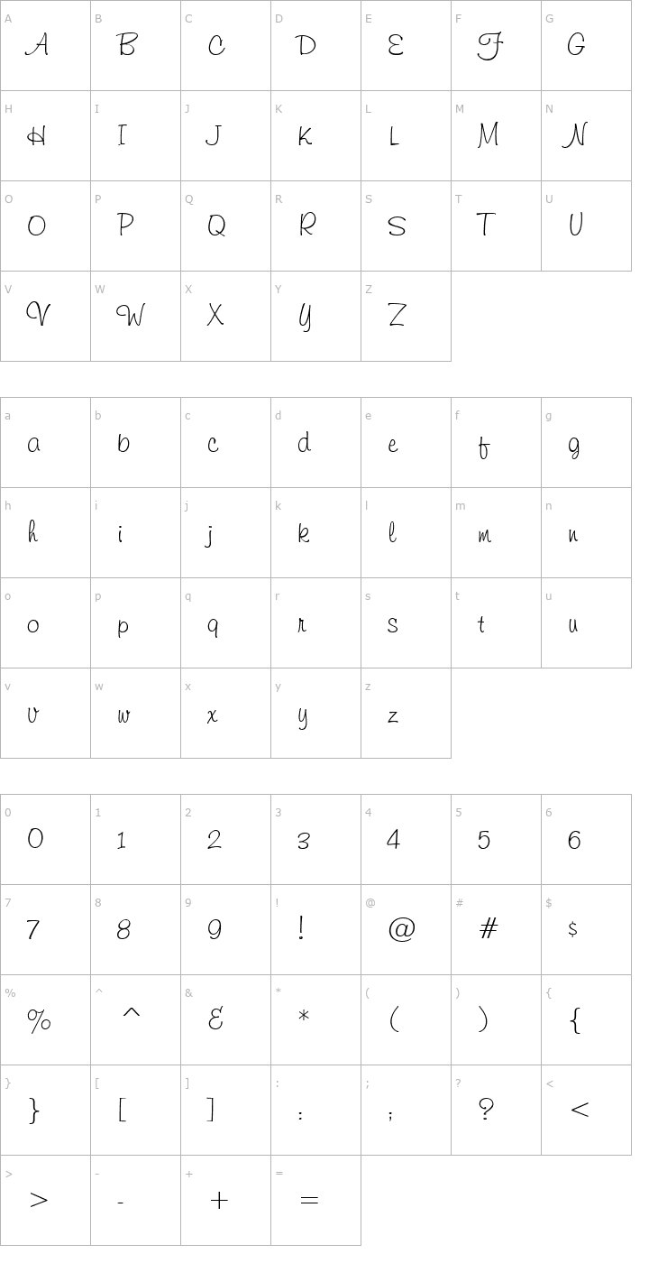 Character Map TR Freehand591 Font