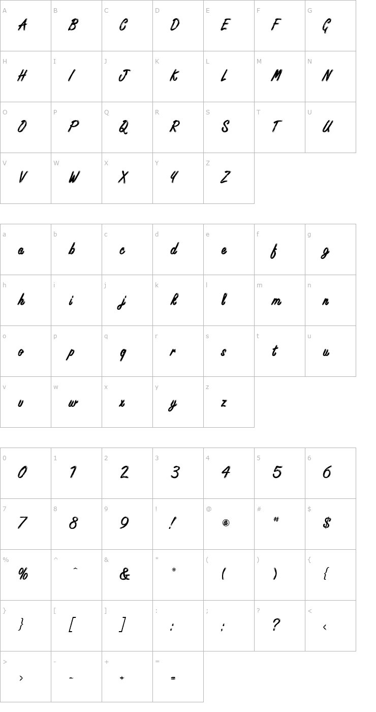 Character Map TR Freestyle Script Bold Font