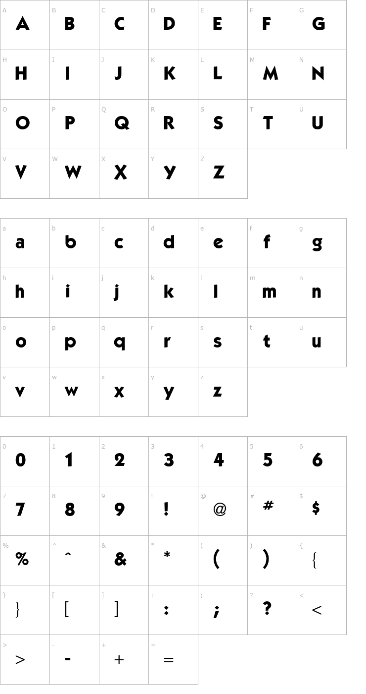 Character Map TR Kabel Bd Normal Font