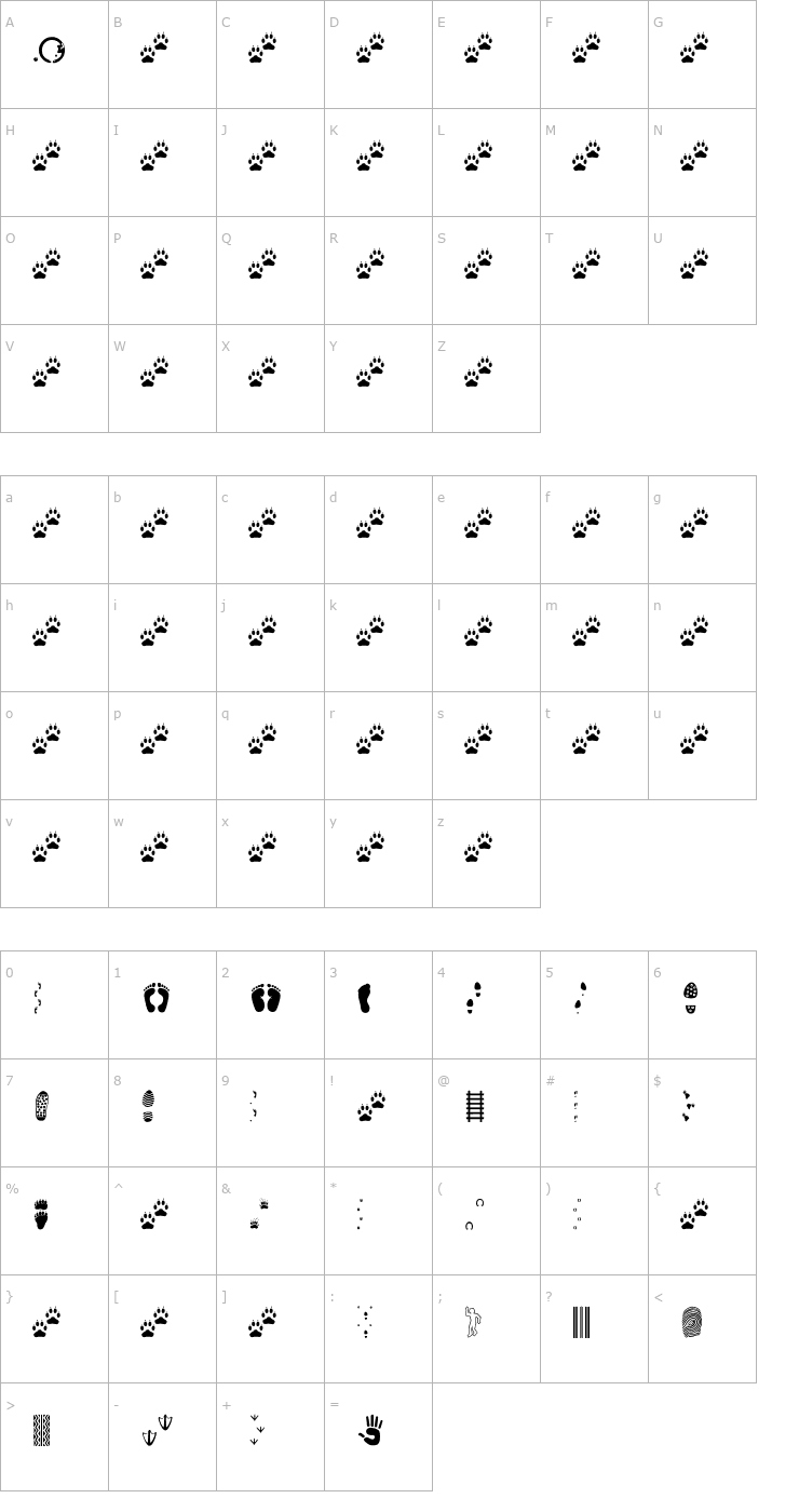 Character Map Tracks Font