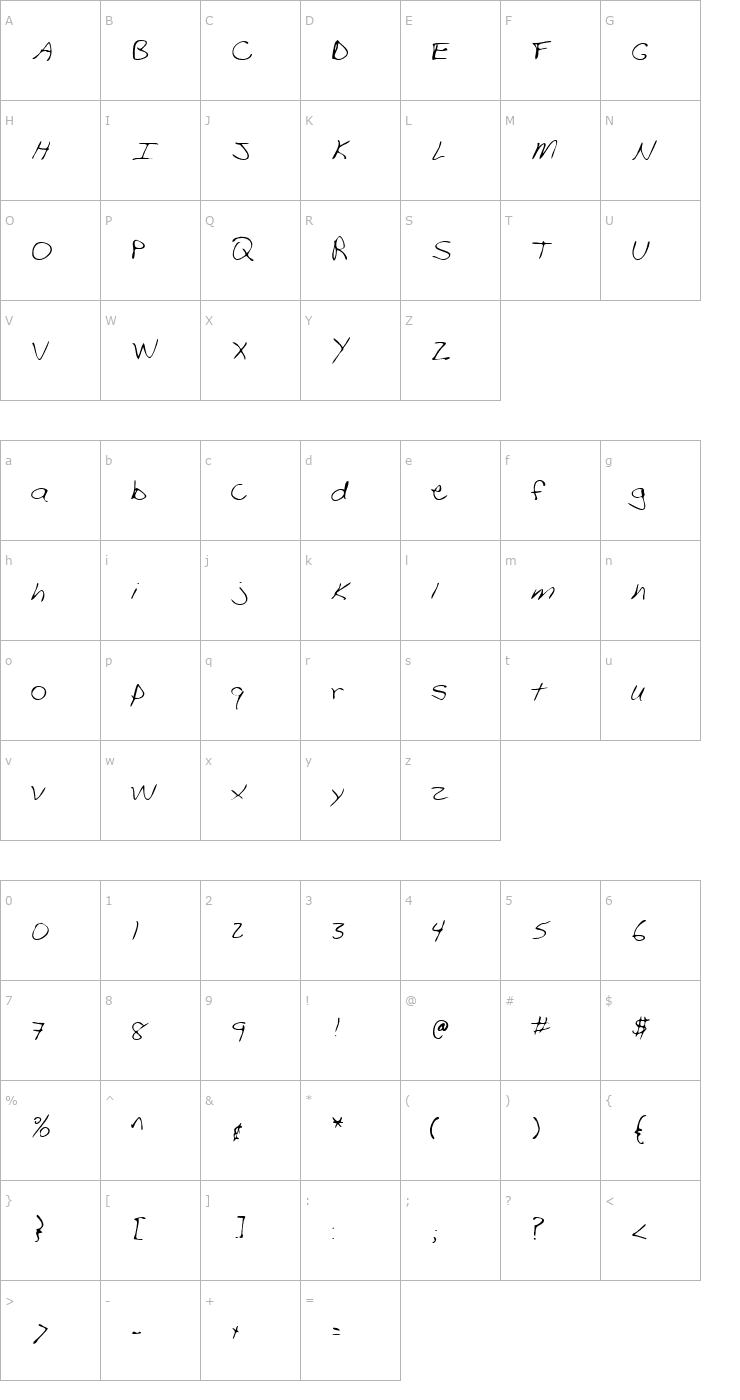 Character Map TracysHand Regular Font