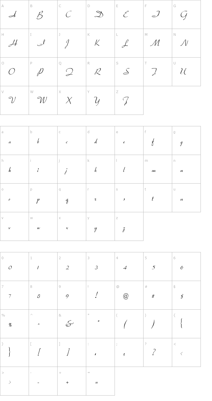 Character Map TraftonScript-Regular Font