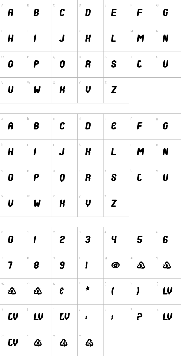 Character Map TrainInVain Font