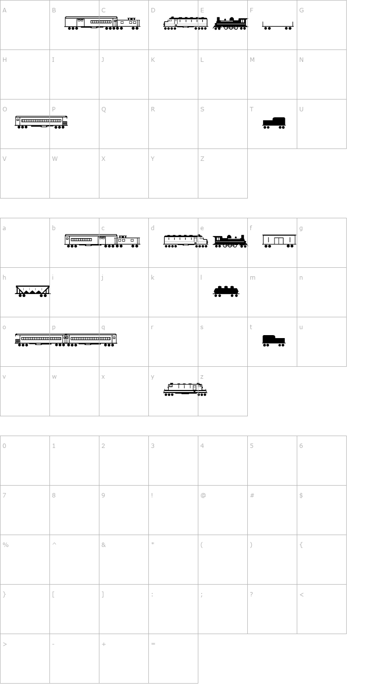 Character Map Trains Font