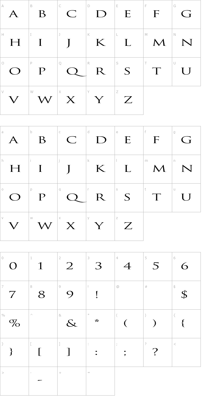 Character Map Trajan-Normal Ex Font