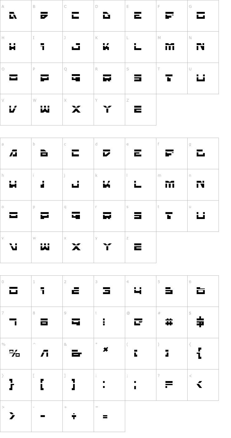 Character Map Trajia Laser Font