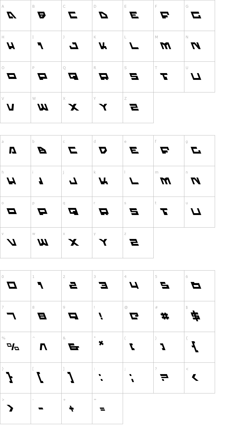 Character Map Trajia Leftalic Font