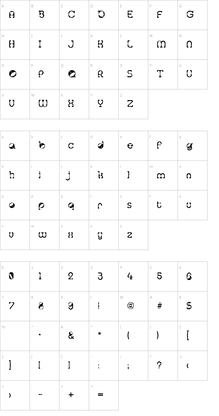 Character Map Tralfamadore Font