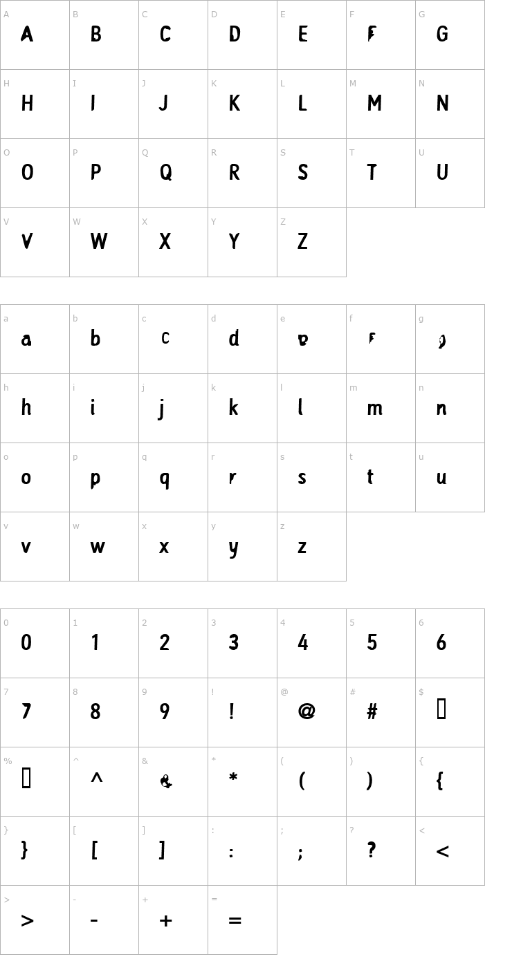 Character Map TrampaIntePåMinKuk Slyna Font
