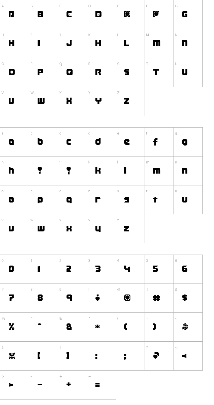 Character Map Transmaidens Normal Font