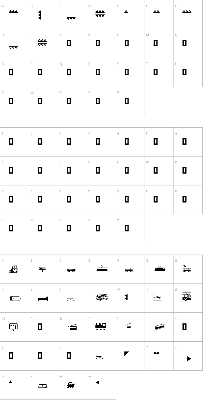 Character Map Transportation 2 ATT Font