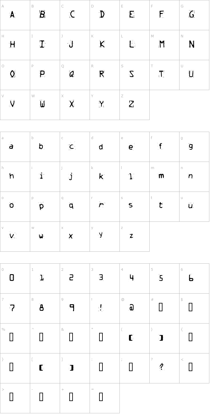 Character Map Trash Font