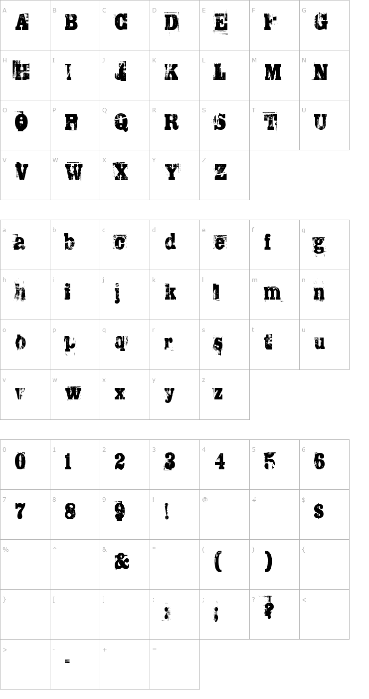 Character Map Trashed Font