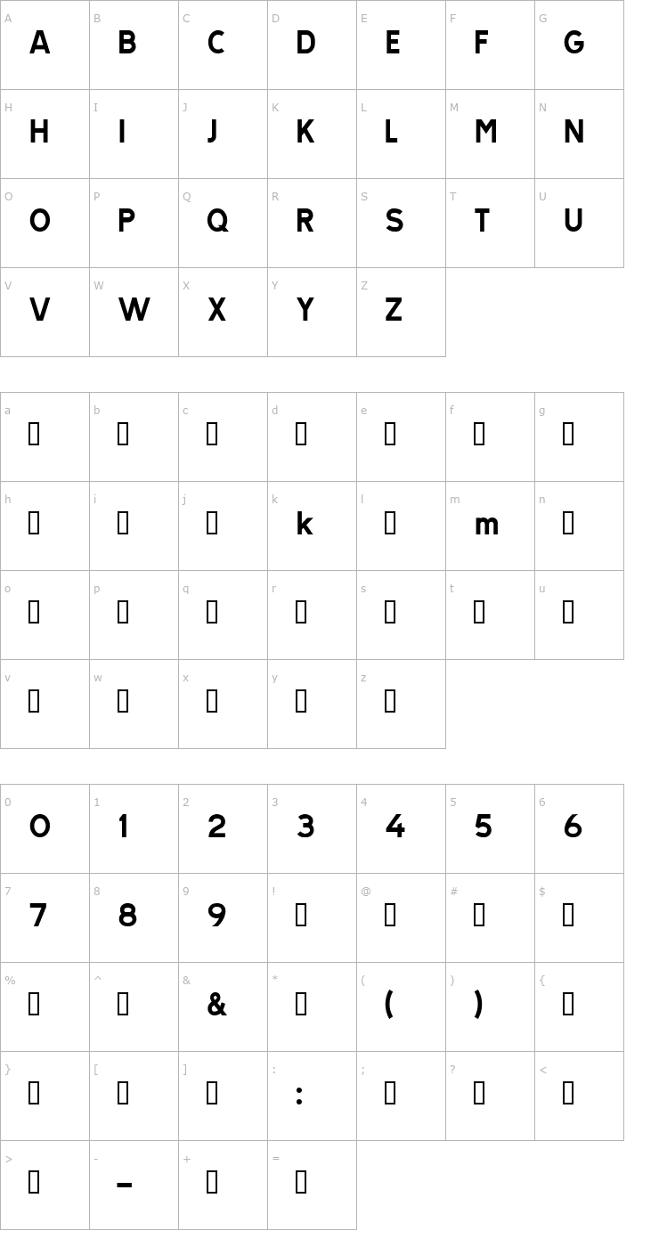Character Map Tratex POSVERSAL Font