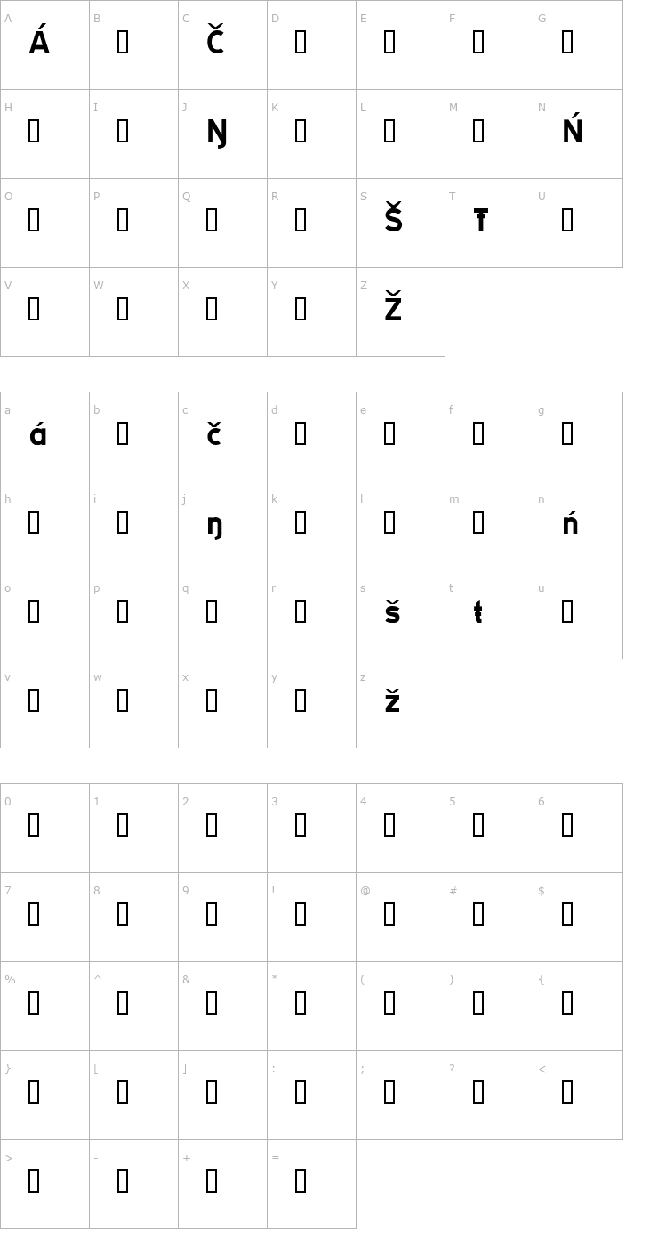 Character Map TRATEXVITSAMISK VITSAMISK Font