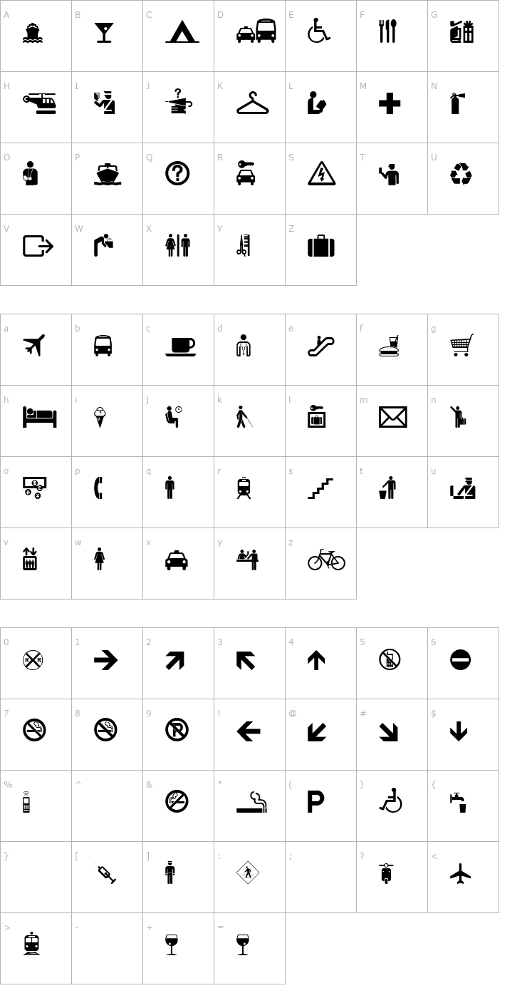 Character Map Travelcons Font