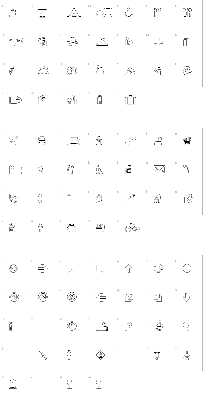 Character Map Travelcons Outline Font