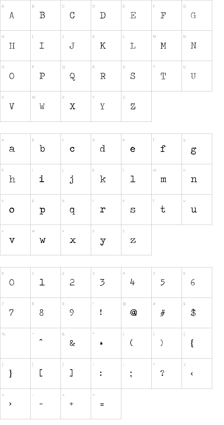 Character Map Traveling Typewriter Font